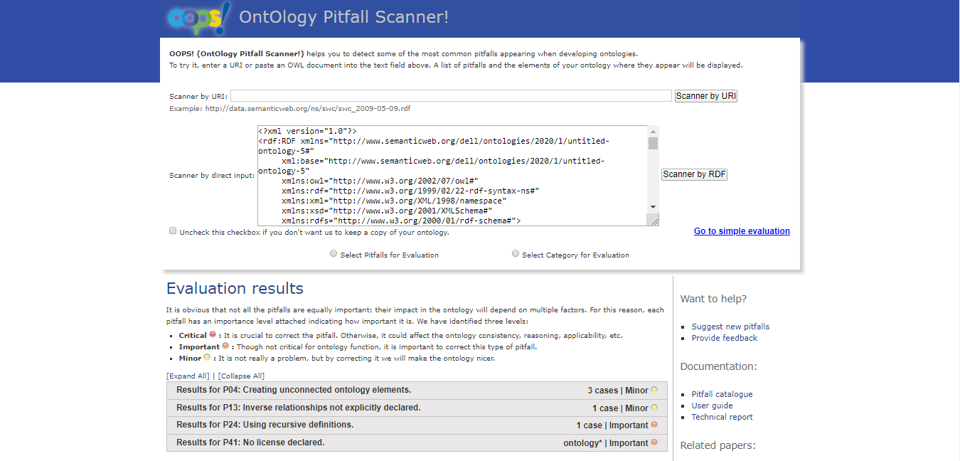 Screenshot of the Results of Scanning Pitfalls in the Pain-Model